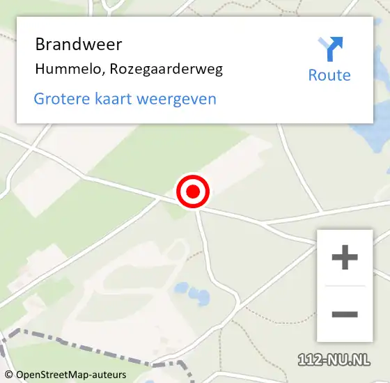 Locatie op kaart van de 112 melding: Brandweer Hummelo, Rozegaarderweg op 9 december 2013 16:46