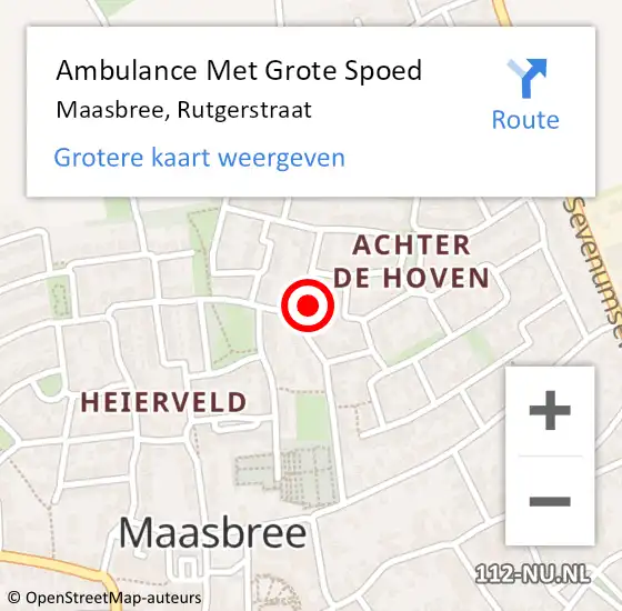 Locatie op kaart van de 112 melding: Ambulance Met Grote Spoed Naar Maasbree, Rutgerstraat op 22 maart 2016 04:20