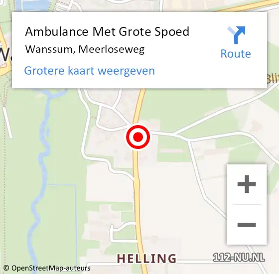 Locatie op kaart van de 112 melding: Ambulance Met Grote Spoed Naar Wanssum, Meerloseweg op 22 maart 2016 04:31