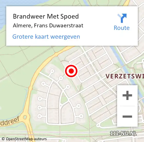 Locatie op kaart van de 112 melding: Brandweer Met Spoed Naar Almere, Frans Duwaerstraat op 22 maart 2016 04:50