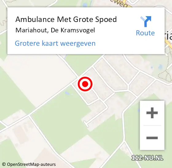 Locatie op kaart van de 112 melding: Ambulance Met Grote Spoed Naar Mariahout, De Kramsvogel op 22 maart 2016 06:41