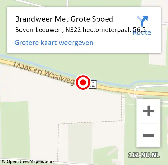 Locatie op kaart van de 112 melding: Brandweer Met Grote Spoed Naar Boven-Leeuwen, N322 hectometerpaal: 56,5 op 22 maart 2016 07:23