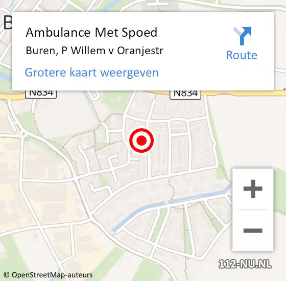 Locatie op kaart van de 112 melding: Ambulance Met Spoed Naar Buren, P Willem v Oranjestr op 22 maart 2016 08:38