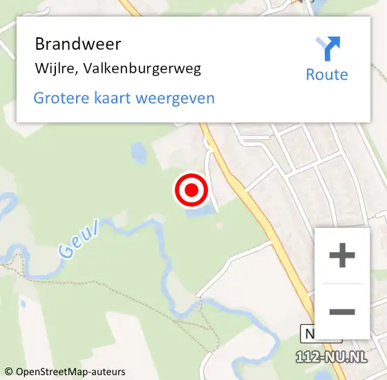 Locatie op kaart van de 112 melding: Brandweer Wijlre, Valkenburgerweg op 22 maart 2016 10:59