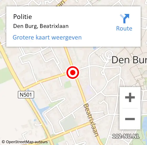 Locatie op kaart van de 112 melding: Politie Den Burg, Beatrixlaan op 22 maart 2016 12:08