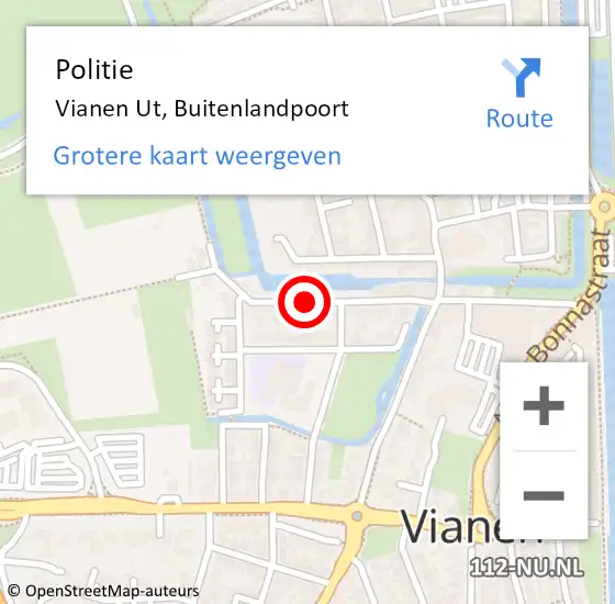 Locatie op kaart van de 112 melding: Politie Vianen Ut, Buitenlandpoort op 22 maart 2016 13:13