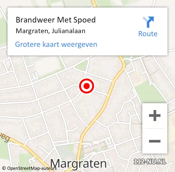 Locatie op kaart van de 112 melding: Brandweer Met Spoed Naar Margraten, Julianalaan op 22 maart 2016 13:44