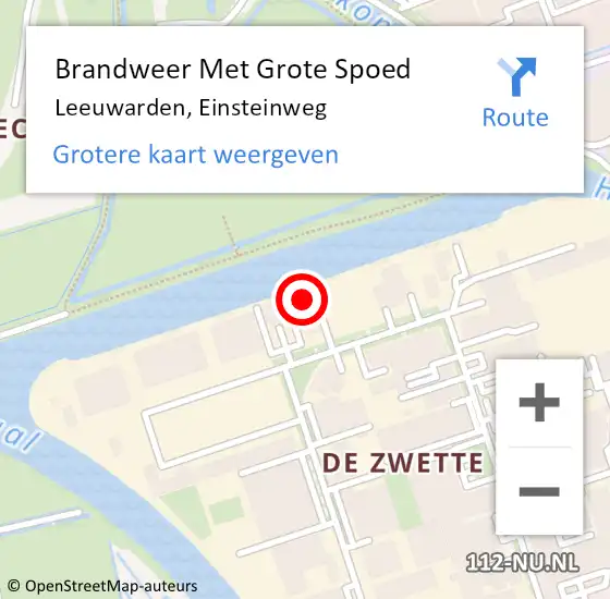 Locatie op kaart van de 112 melding: Brandweer Met Grote Spoed Naar Leeuwarden, Einsteinweg op 22 maart 2016 15:33