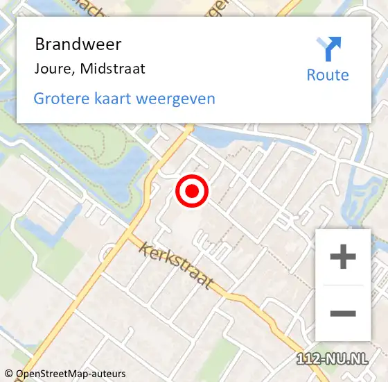 Locatie op kaart van de 112 melding: Brandweer Joure, Midstraat op 22 maart 2016 16:52