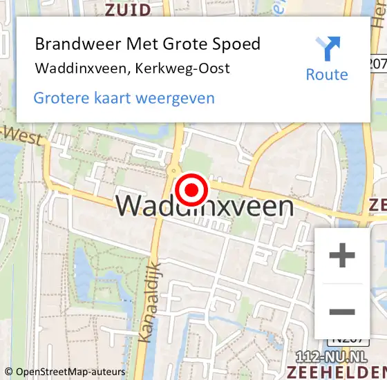 Locatie op kaart van de 112 melding: Brandweer Met Grote Spoed Naar Waddinxveen, Kerkweg-Oost op 22 maart 2016 16:59