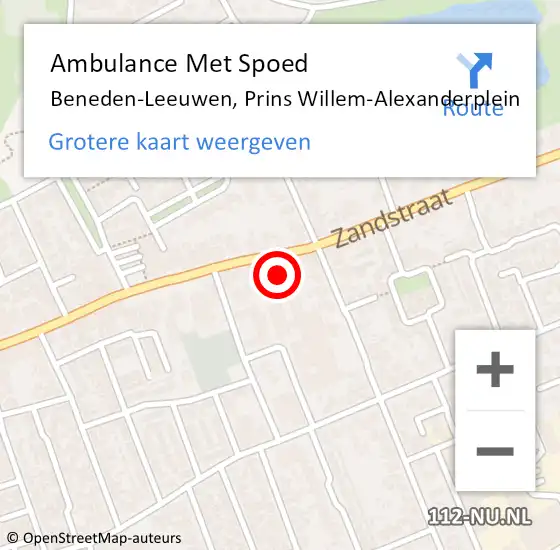 Locatie op kaart van de 112 melding: Ambulance Met Spoed Naar Beneden-Leeuwen, Prins Hendrikstraat op 22 maart 2016 18:14