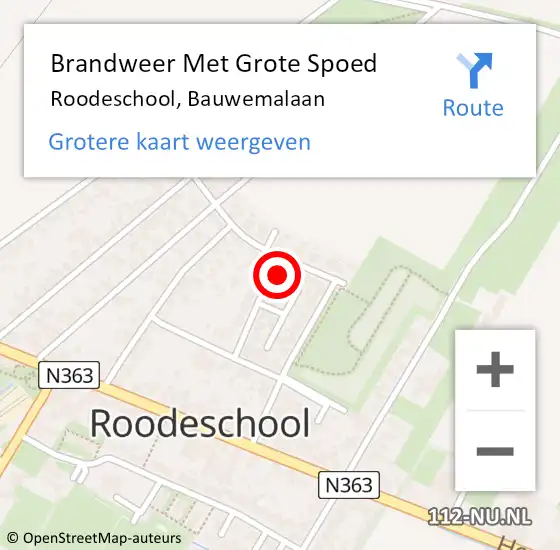 Locatie op kaart van de 112 melding: Brandweer Met Grote Spoed Naar Roodeschool, Bauwemalaan op 22 maart 2016 19:28