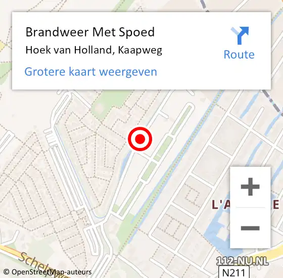 Locatie op kaart van de 112 melding: Brandweer Met Spoed Naar Hoek van Holland, Kaapweg op 22 maart 2016 23:03