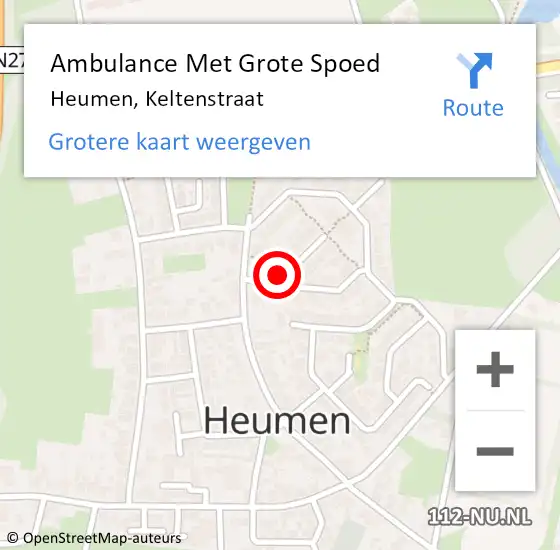 Locatie op kaart van de 112 melding: Ambulance Met Grote Spoed Naar Heumen, Keltenstraat op 23 maart 2016 04:07