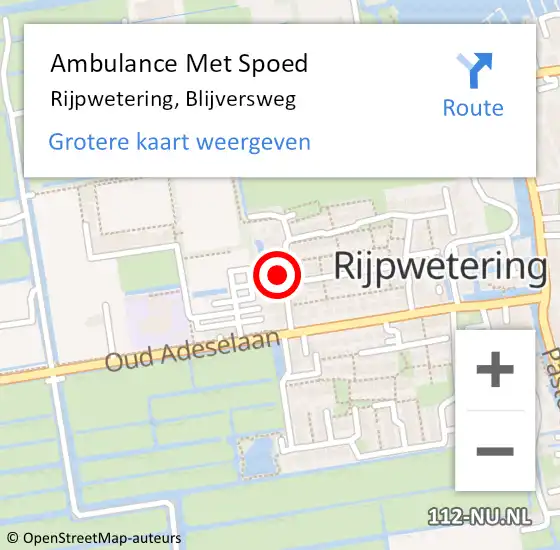 Locatie op kaart van de 112 melding: Ambulance Met Spoed Naar Rijpwetering, Blijversweg op 23 maart 2016 07:01