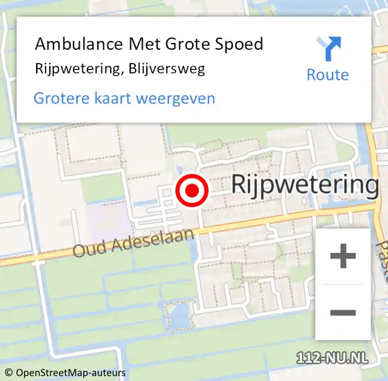 Locatie op kaart van de 112 melding: Ambulance Met Grote Spoed Naar Rijpwetering, Blijversweg op 23 maart 2016 07:02
