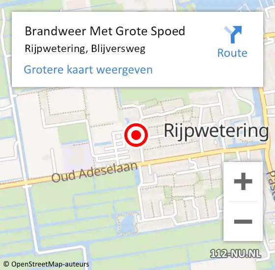 Locatie op kaart van de 112 melding: Brandweer Met Grote Spoed Naar Rijpwetering, Blijversweg op 23 maart 2016 07:14