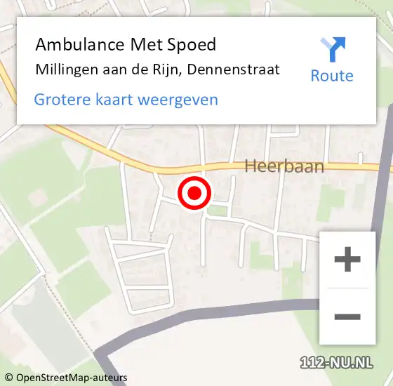 Locatie op kaart van de 112 melding: Ambulance Met Spoed Naar Millingen aan de Rijn, Dennenstraat op 23 maart 2016 09:06