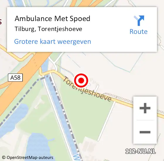 Locatie op kaart van de 112 melding: Ambulance Met Spoed Naar Tilburg, Torentjeshoeve op 23 maart 2016 12:35