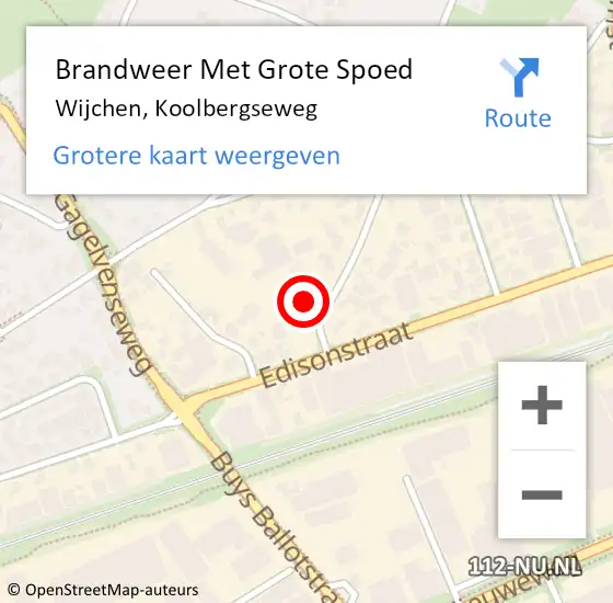 Locatie op kaart van de 112 melding: Brandweer Met Grote Spoed Naar Wijchen, Koolbergseweg op 23 maart 2016 12:53