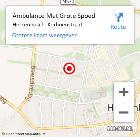 Locatie op kaart van de 112 melding: Ambulance Met Grote Spoed Naar Herkenbosch, Korhoenstraat op 23 maart 2016 12:55