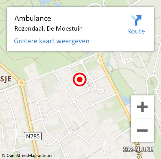 Locatie op kaart van de 112 melding: Ambulance Rozendaal, De Moestuin op 23 maart 2016 12:59