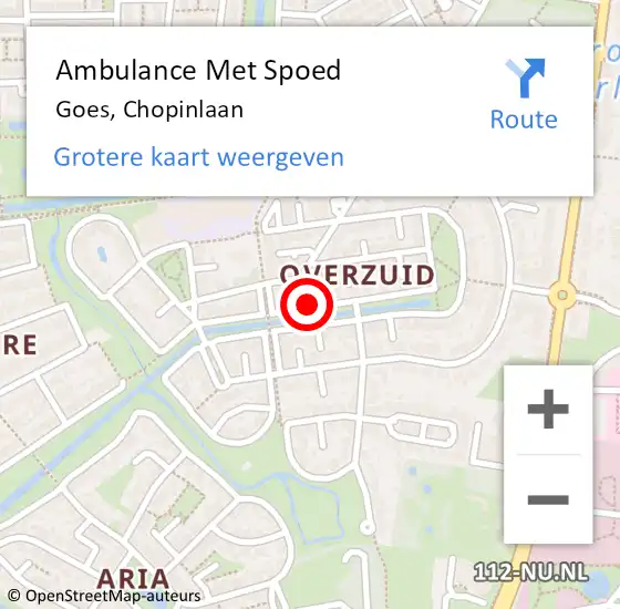 Locatie op kaart van de 112 melding: Ambulance Met Spoed Naar Goes, Chopinlaan op 23 maart 2016 14:02