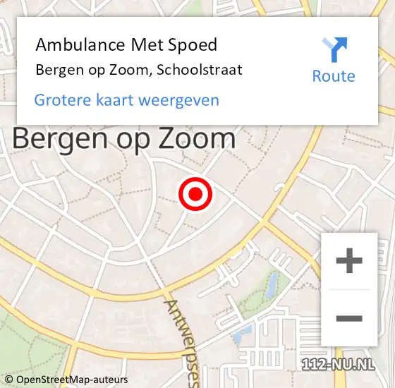 Locatie op kaart van de 112 melding: Ambulance Met Spoed Naar Bergen op Zoom, Schoolstraat op 23 maart 2016 14:17