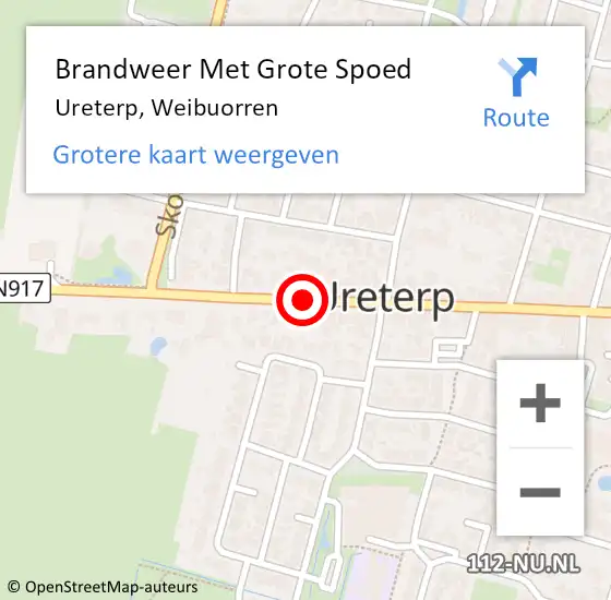 Locatie op kaart van de 112 melding: Brandweer Met Grote Spoed Naar Ureterp, Weibuorren op 23 maart 2016 15:07