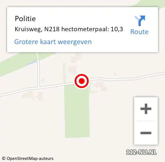 Locatie op kaart van de 112 melding: Politie Kruisweg, N218 hectometerpaal: 10,3 op 23 maart 2016 17:07