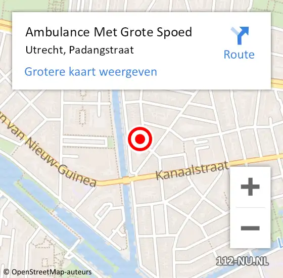 Locatie op kaart van de 112 melding: Ambulance Met Grote Spoed Naar Utrecht, Padangstraat op 23 maart 2016 18:21