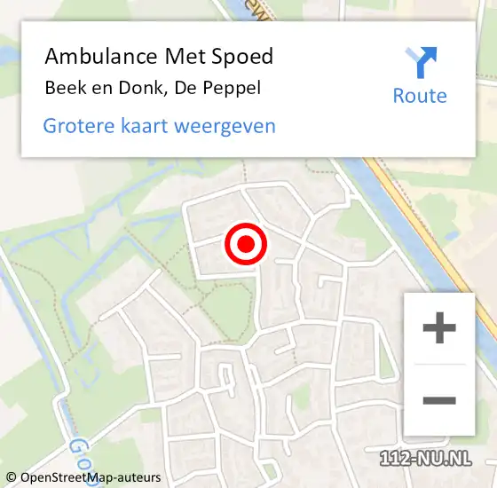 Locatie op kaart van de 112 melding: Ambulance Met Spoed Naar Beek en Donk, De Peppel op 23 maart 2016 19:33