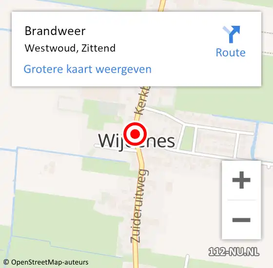 Locatie op kaart van de 112 melding: Brandweer Westwoud, Zittend op 24 maart 2016 04:26