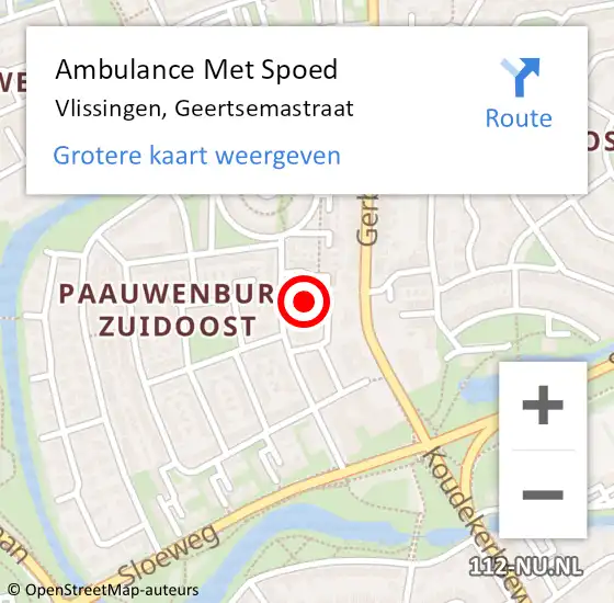 Locatie op kaart van de 112 melding: Ambulance Met Spoed Naar Vlissingen, Geertsemastraat op 24 maart 2016 07:39