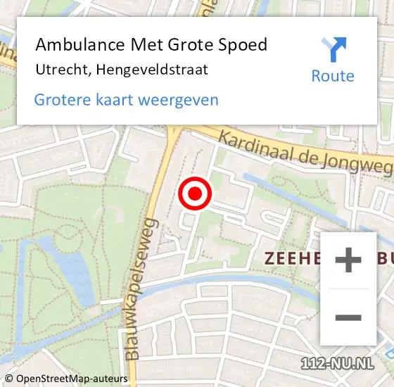 Locatie op kaart van de 112 melding: Ambulance Met Grote Spoed Naar Utrecht, Hengeveldstraat op 24 maart 2016 08:32