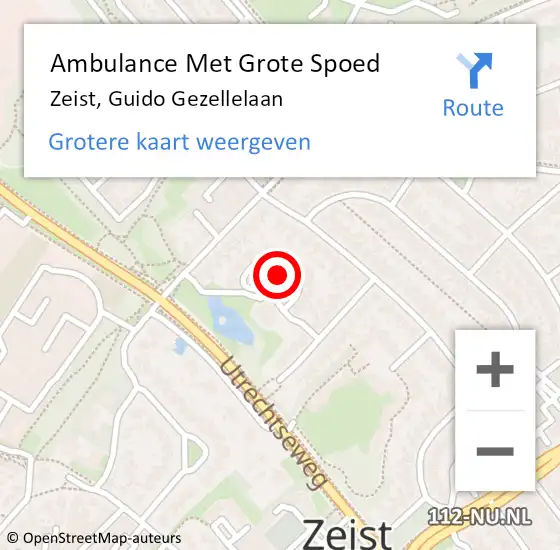 Locatie op kaart van de 112 melding: Ambulance Met Grote Spoed Naar Zeist, Guido Gezellelaan op 24 maart 2016 09:44