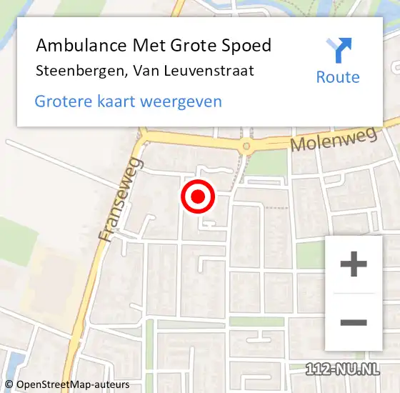 Locatie op kaart van de 112 melding: Ambulance Met Grote Spoed Naar Steenbergen, Van Leuvenstraat op 24 maart 2016 09:58