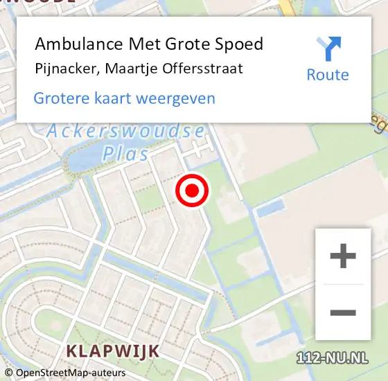 Locatie op kaart van de 112 melding: Ambulance Met Grote Spoed Naar Pijnacker, Maartje Offersstraat op 24 maart 2016 14:12