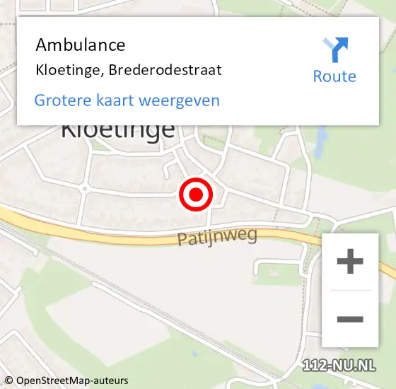 Locatie op kaart van de 112 melding: Ambulance Kloetinge, Brederodestraat op 24 maart 2016 15:03