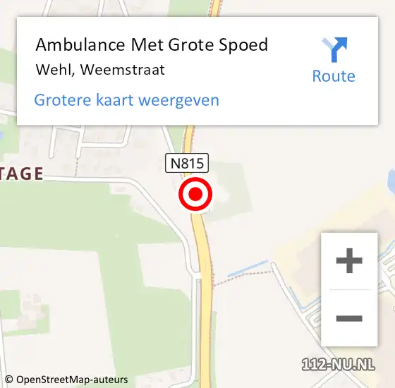 Locatie op kaart van de 112 melding: Ambulance Met Grote Spoed Naar Wehl, Weemstraat op 24 maart 2016 15:23