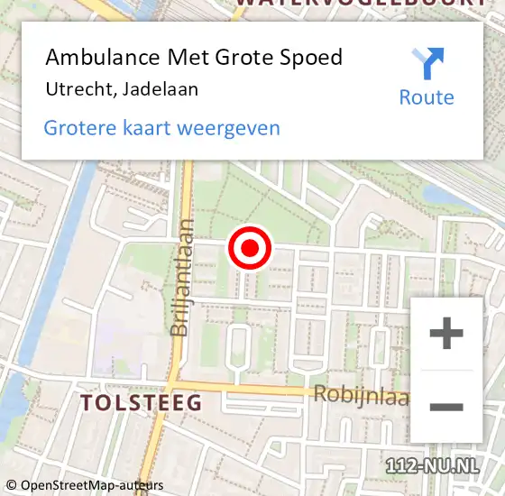 Locatie op kaart van de 112 melding: Ambulance Met Grote Spoed Naar Utrecht, Jadelaan op 24 maart 2016 15:53