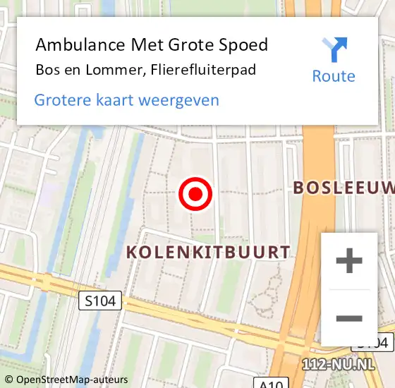 Locatie op kaart van de 112 melding: Ambulance Met Grote Spoed Naar Bos en Lommer, Flierefluiterpad op 24 maart 2016 16:24