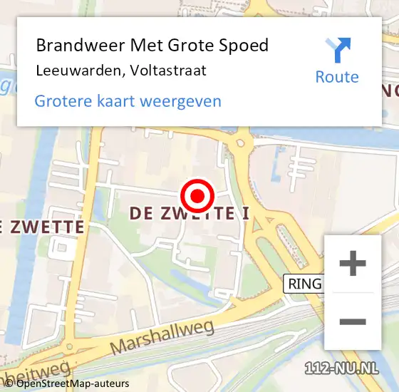 Locatie op kaart van de 112 melding: Brandweer Met Grote Spoed Naar Leeuwarden, Voltastraat op 24 maart 2016 16:45