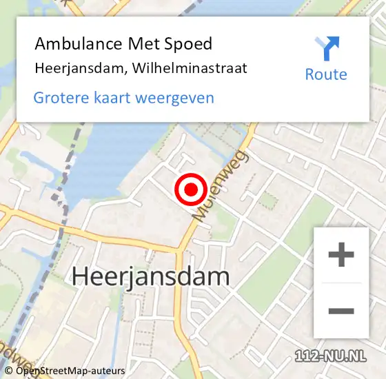 Locatie op kaart van de 112 melding: Ambulance Met Spoed Naar Heerjansdam, Wilhelminastraat op 24 maart 2016 17:07