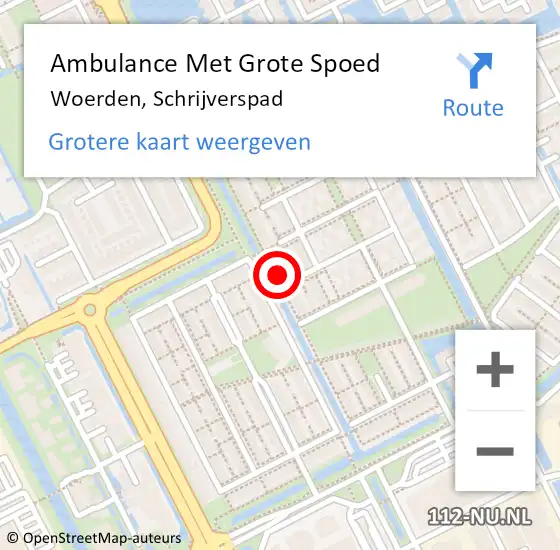 Locatie op kaart van de 112 melding: Ambulance Met Grote Spoed Naar Woerden, Schrijverspad op 24 maart 2016 17:29