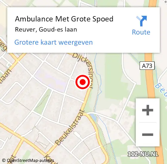 Locatie op kaart van de 112 melding: Ambulance Met Grote Spoed Naar Reuver, Goud-es laan op 24 maart 2016 18:54