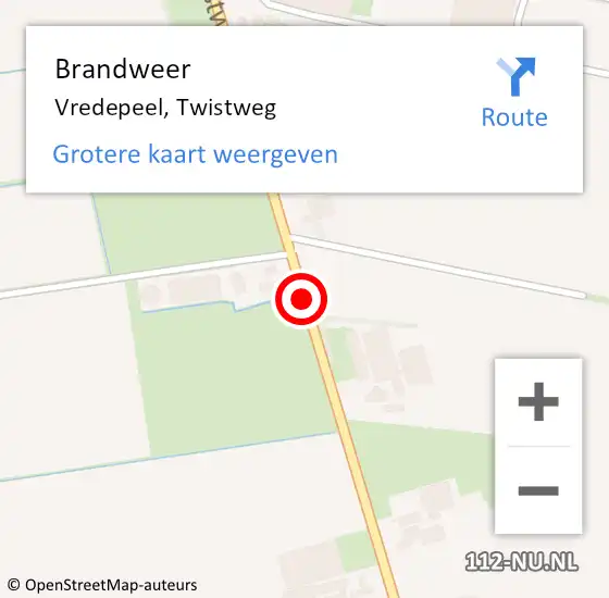 Locatie op kaart van de 112 melding: Brandweer Vredepeel, Twistweg op 24 maart 2016 20:48