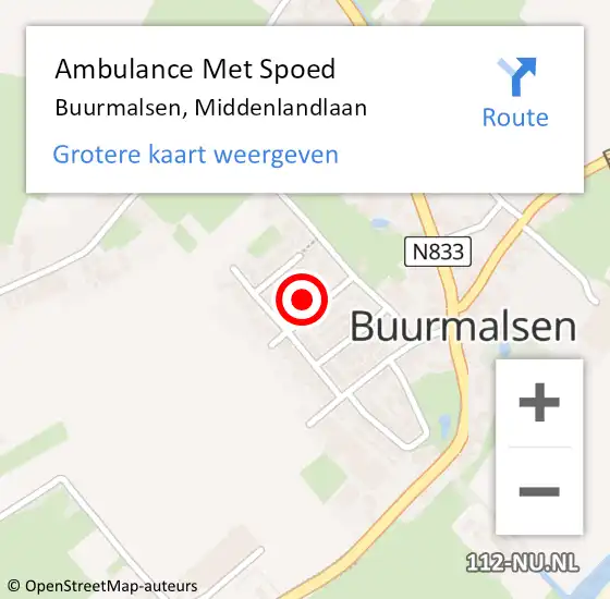 Locatie op kaart van de 112 melding: Ambulance Met Spoed Naar Buurmalsen, Middenlandlaan op 24 maart 2016 22:26