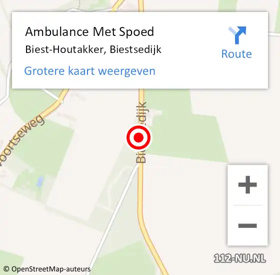 Locatie op kaart van de 112 melding: Ambulance Met Spoed Naar Biest-Houtakker, Biestsedijk op 24 maart 2016 23:38