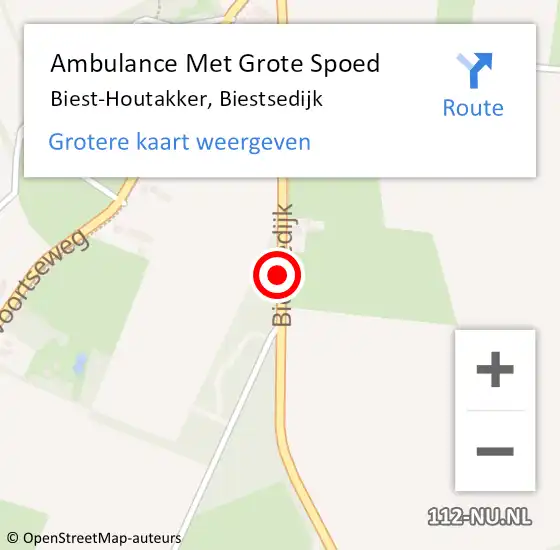 Locatie op kaart van de 112 melding: Ambulance Met Grote Spoed Naar Biest-Houtakker, Biestsedijk op 24 maart 2016 23:39